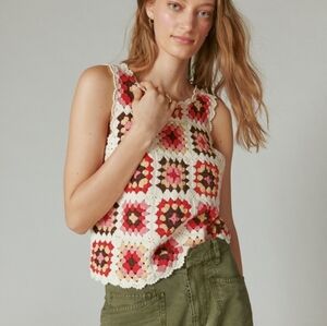Lucky Brand women's granny square crochet vest Size XL